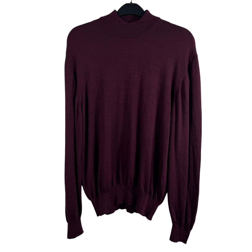 Mens 100% Fine Merino Wool Mock Neck‎ Sweater Burgundy Made in Italy Large